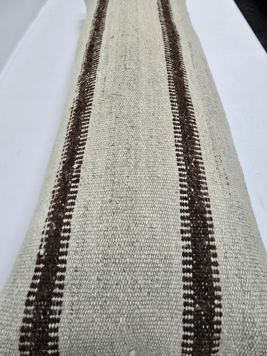 Turkish Lumbar Rug Pillow Cream Brown Cushion Cover Hemp Pillow 14" x 40" #9483