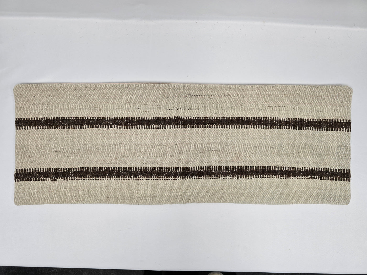 Turkish Lumbar Rug Pillow Cream Brown Cushion Cover Hemp Pillow 14" x 40" #9483