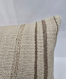 Turkish Lumbar Rug Pillow Cream Brown Cushion Cover Hemp Pillow 14" x 40" #9433