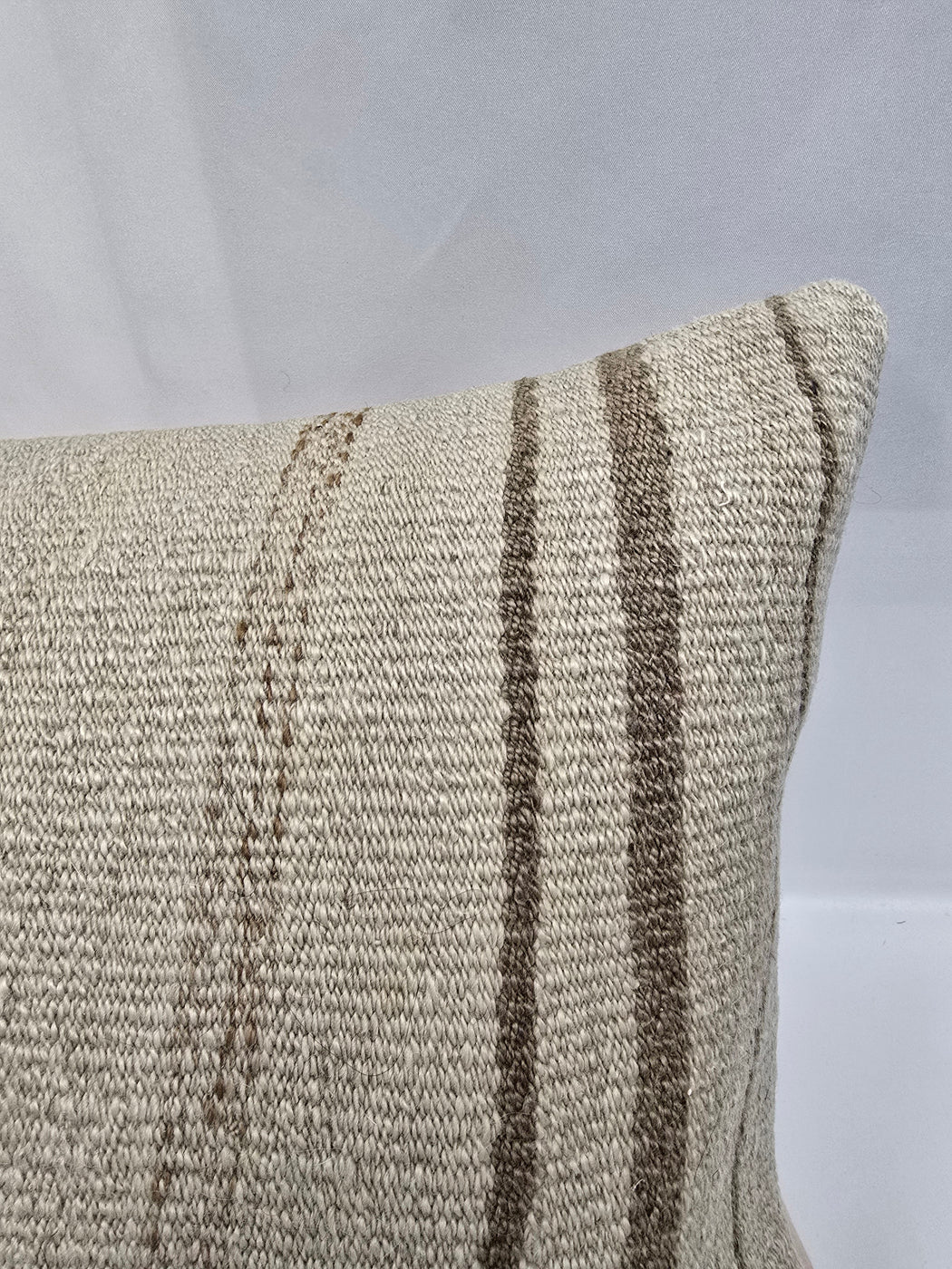 Turkish Lumbar Rug Pillow Cream Brown Cushion Cover Hemp Pillow 14" x 40" #9433