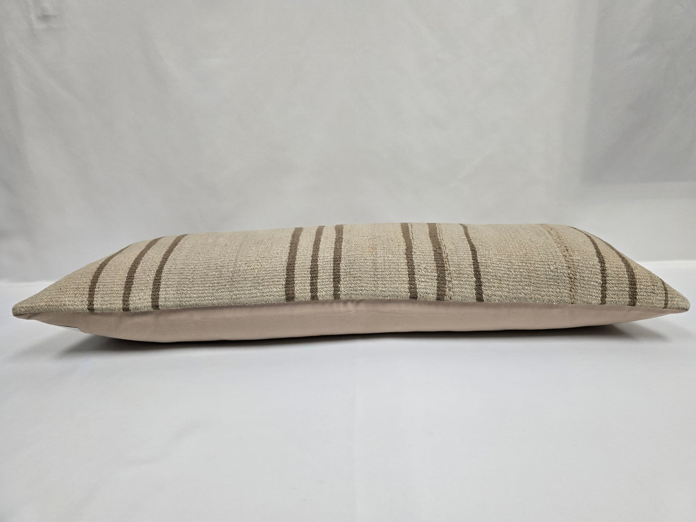 Turkish Lumbar Rug Pillow Cream Brown Cushion Cover Hemp Pillow 14" x 40" #9433