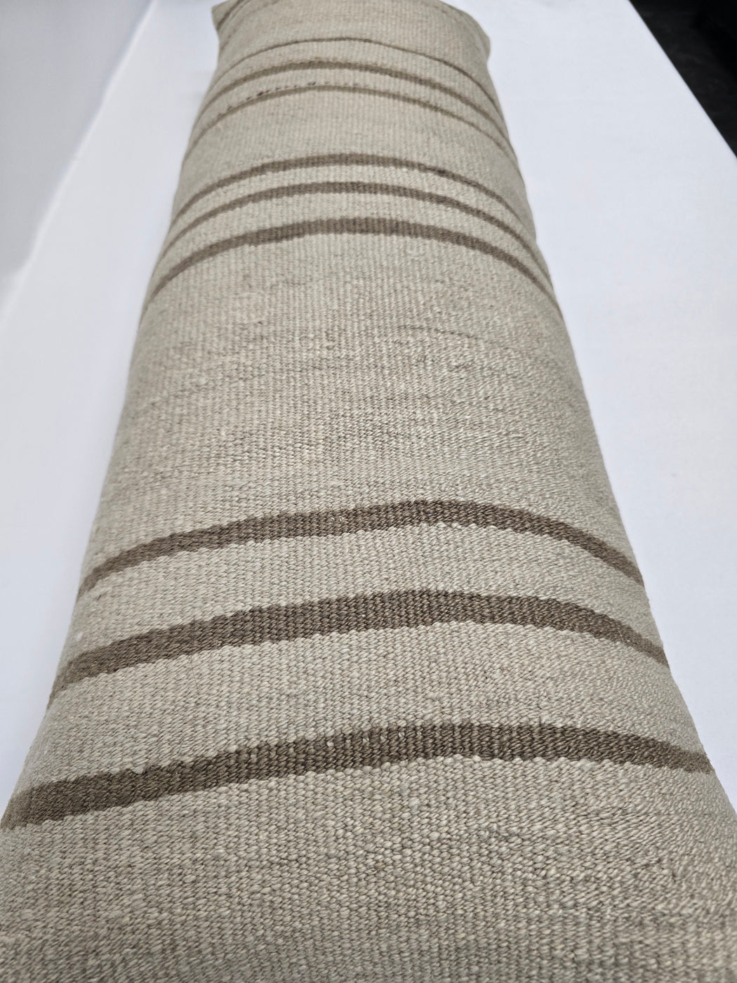 Turkish Lumbar Rug Pillow Cream Brown Cushion Cover Hemp Pillow 14" x 40" #9433