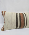 Turkish Lumbar Rug Pillow Cream Brown Cushion Cover Hemp Pillow 14" x 40" #9431