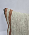 Turkish Lumbar Rug Pillow Cream Brown Cushion Cover Hemp Pillow 14" x 40" #9431