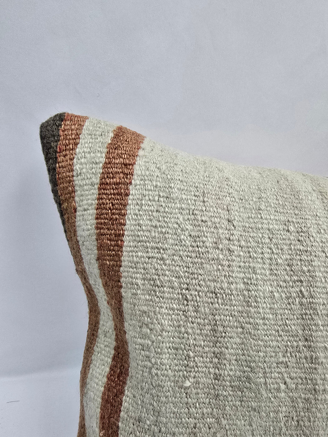 Turkish Lumbar Rug Pillow Cream Brown Cushion Cover Hemp Pillow 14" x 40" #9431