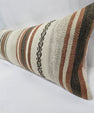 Turkish Lumbar Rug Pillow Cream Brown Cushion Cover Hemp Pillow 14" x 40" #9431