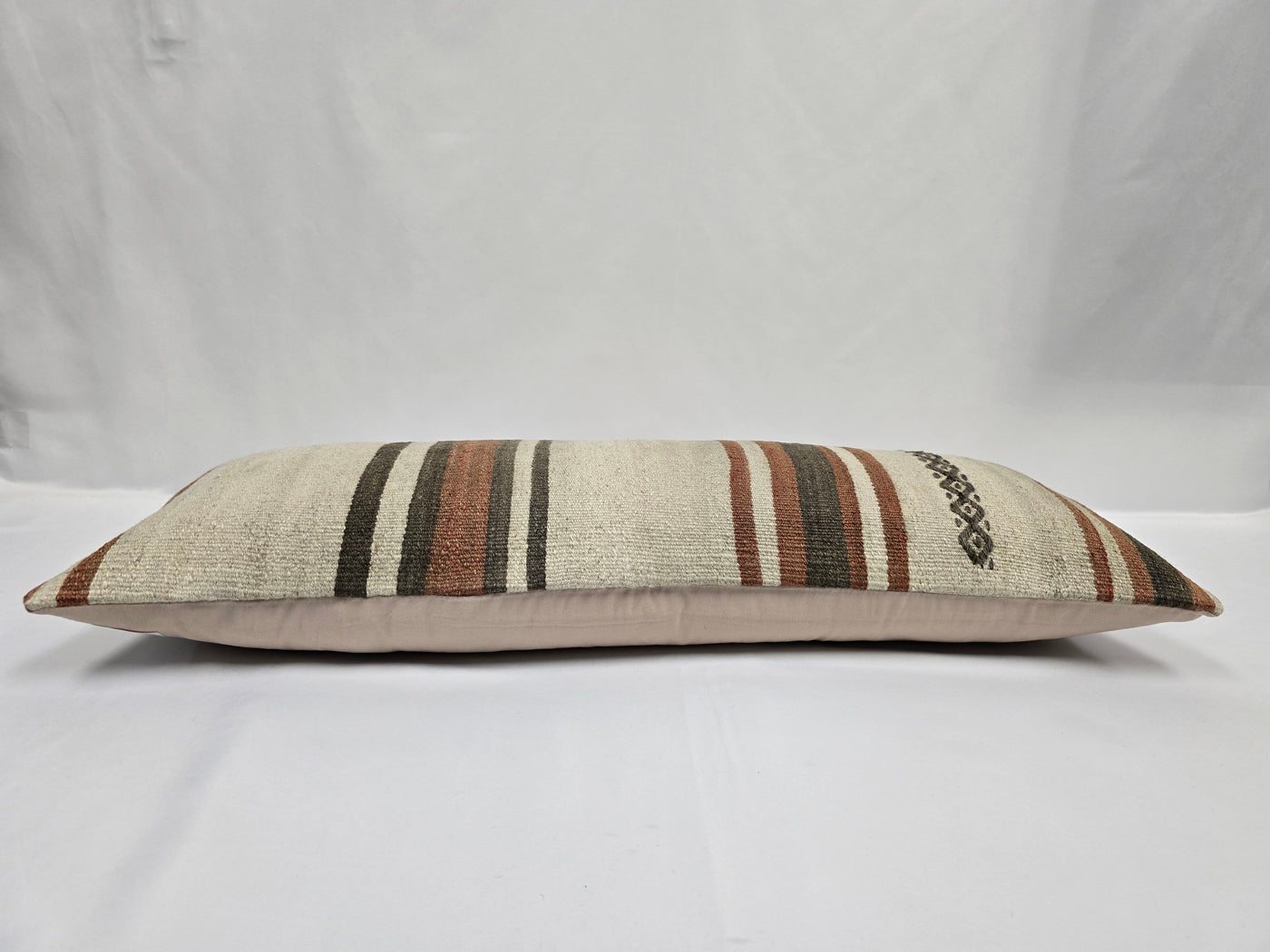 Turkish Lumbar Rug Pillow Cream Brown Cushion Cover Hemp Pillow 14" x 40" #9431