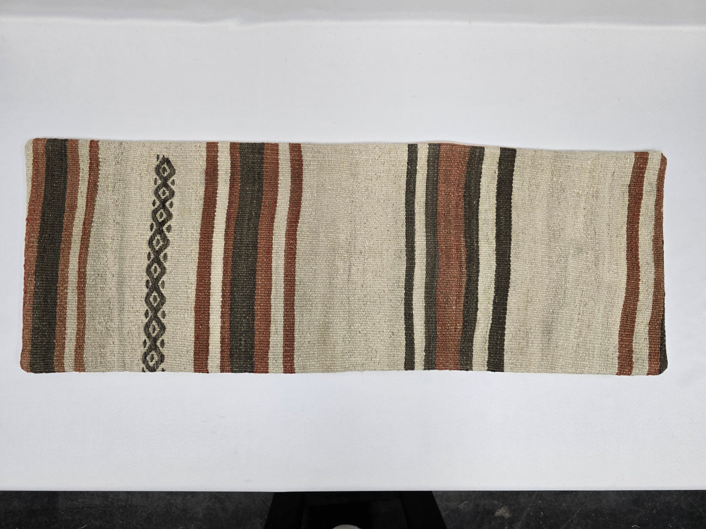 Turkish Lumbar Rug Pillow Cream Brown Cushion Cover Hemp Pillow 14" x 40" #9431