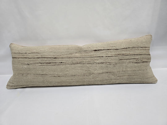 Turkish Lumbar Rug Pillow Cream Brown Cushion Cover Hemp Pillow 14" x 40" #9425