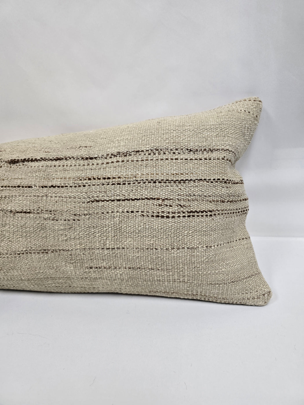 Turkish Lumbar Rug Pillow Cream Brown Cushion Cover Hemp Pillow 14" x 40" #9425