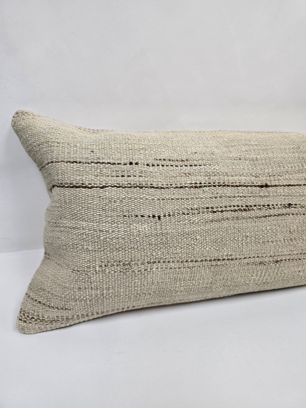 Turkish Lumbar Rug Pillow Cream Brown Cushion Cover Hemp Pillow 14" x 40" #9425