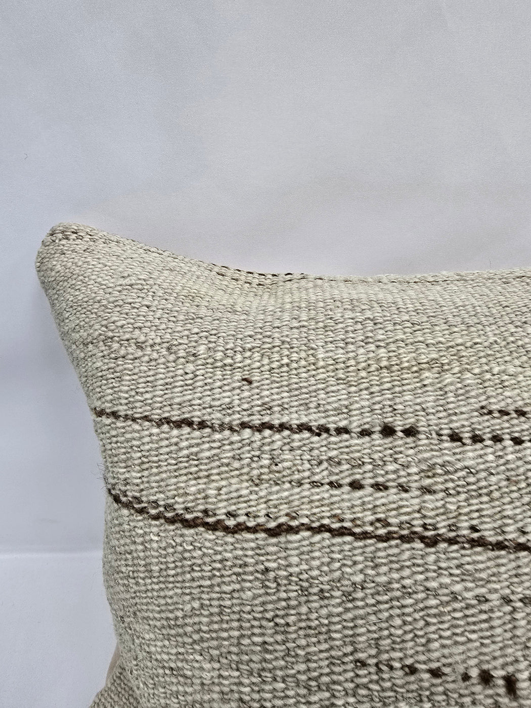 Turkish Lumbar Rug Pillow Cream Brown Cushion Cover Hemp Pillow 14" x 40" #9425