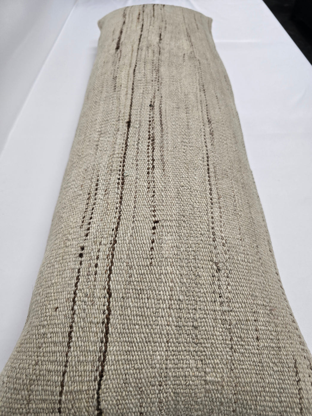 Turkish Lumbar Rug Pillow Cream Brown Cushion Cover Hemp Pillow 14" x 40" #9425
