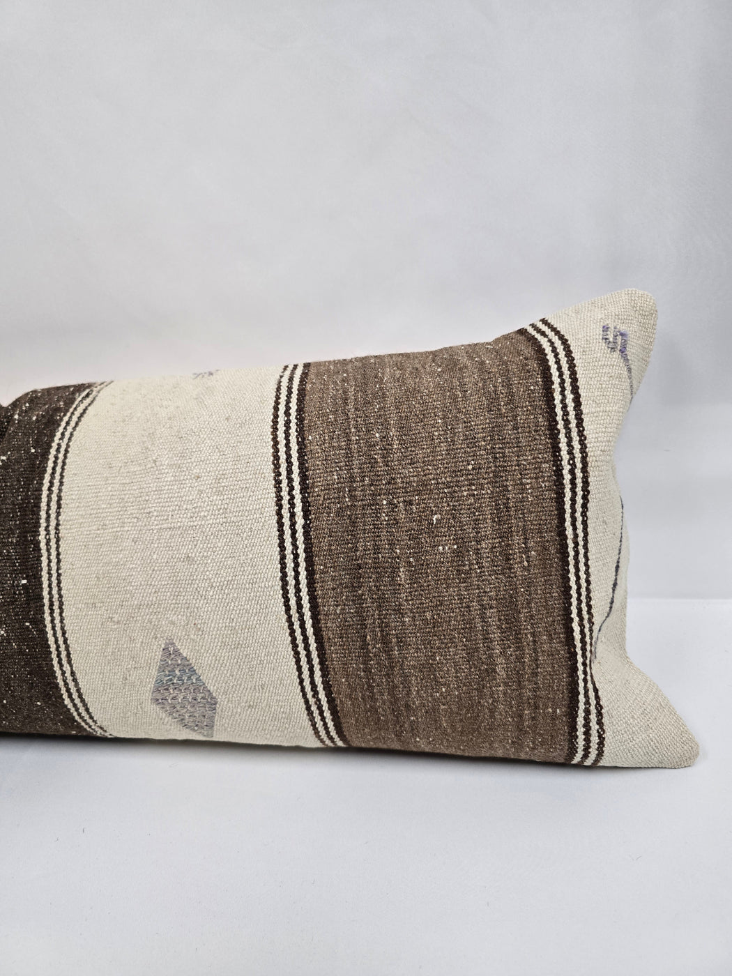 Turkish Lumbar Rug Pillow Cream Brown Red Gray Cushion Cover Hemp Pillow 14" x 40" #9430