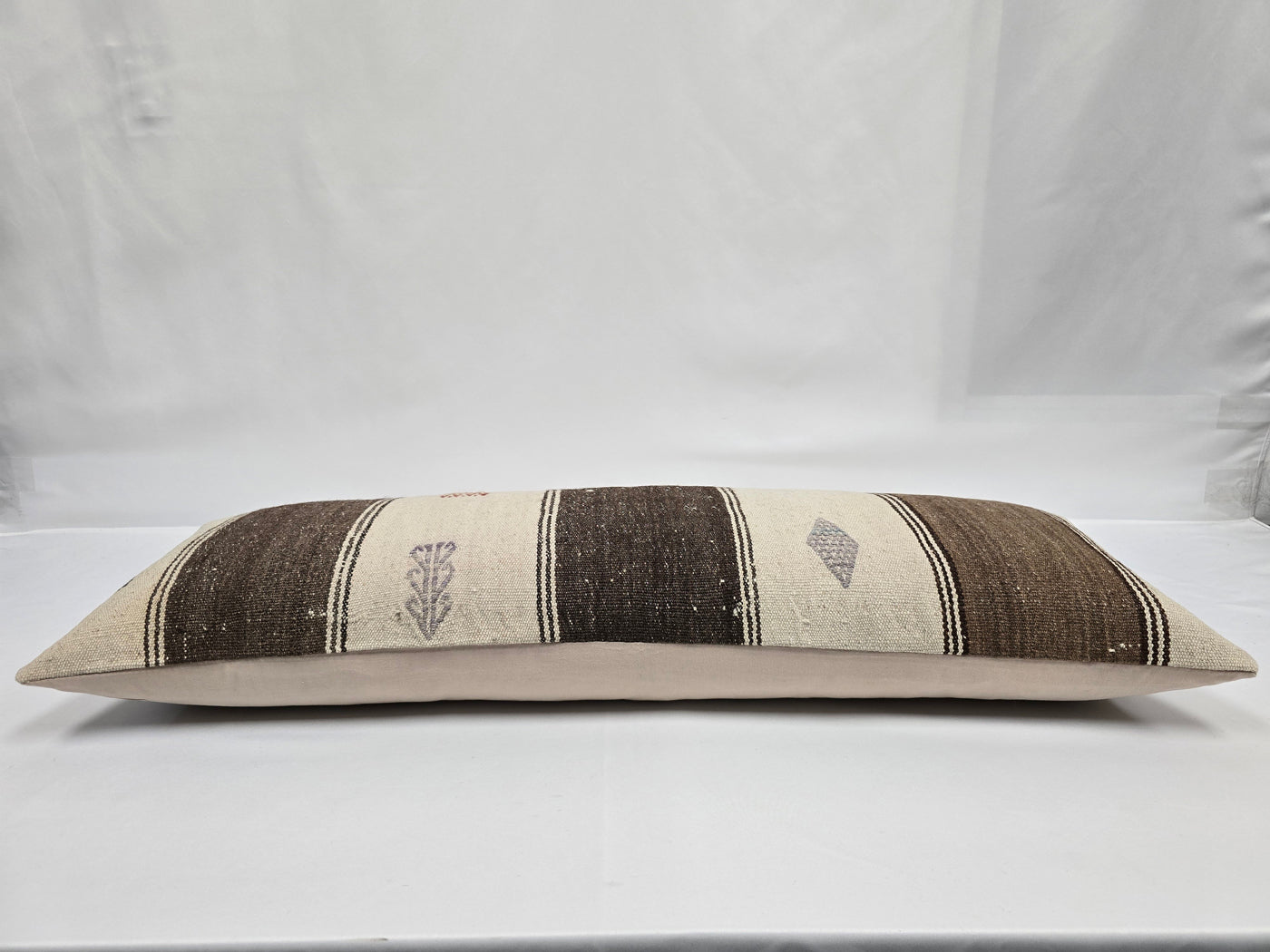 Turkish Lumbar Rug Pillow Cream Brown Red Gray Cushion Cover Hemp Pillow 14" x 40" #9430