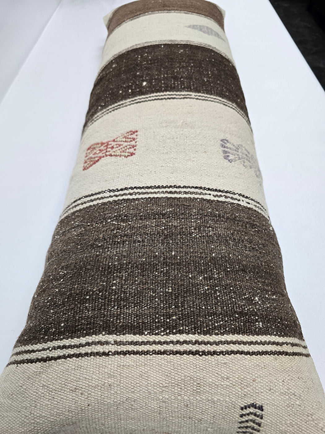 Turkish Lumbar Rug Pillow Cream Brown Red Gray Cushion Cover Hemp Pillow 14" x 40" #9430