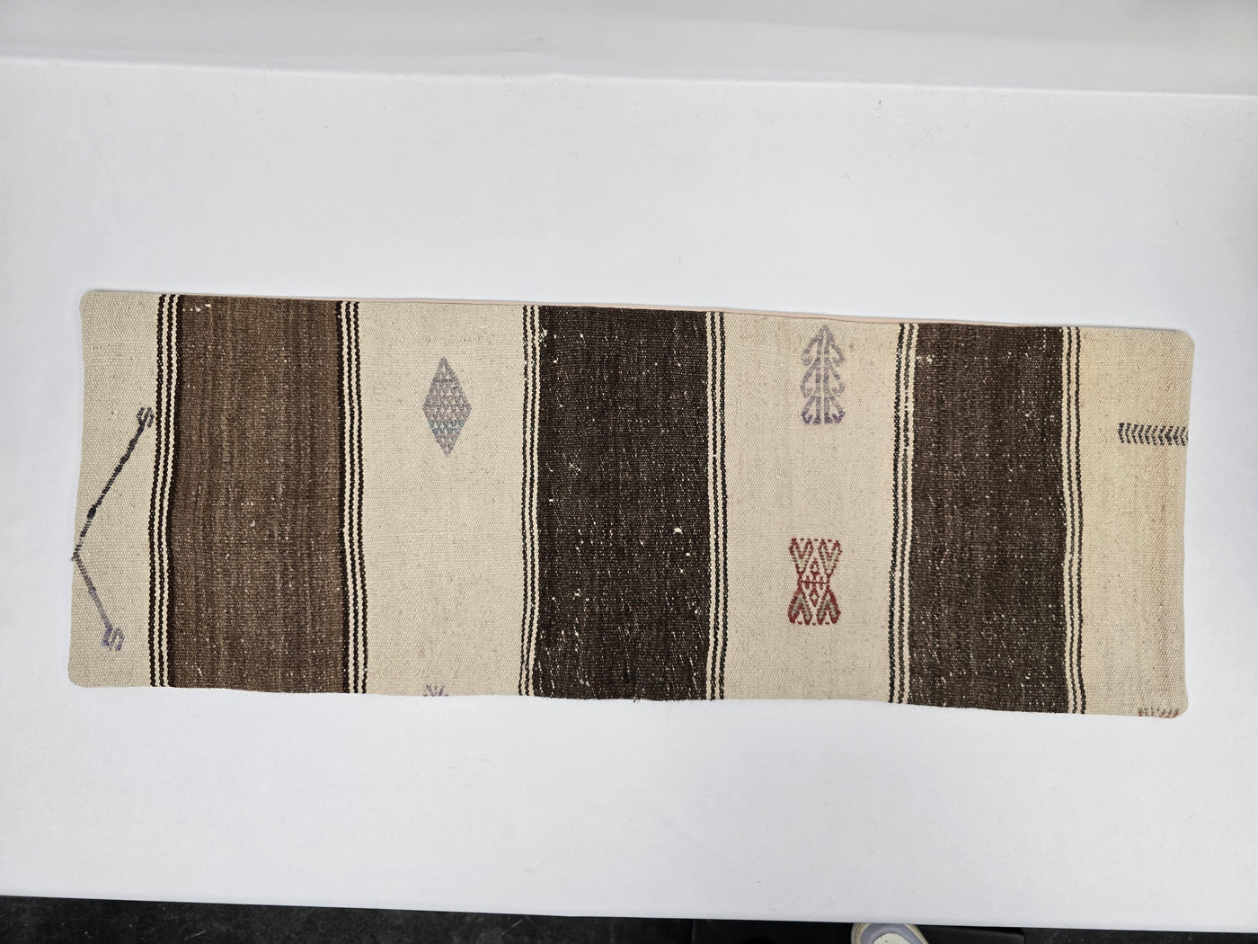 Turkish Lumbar Rug Pillow Cream Brown Red Gray Cushion Cover Hemp Pillow 14" x 40" #9430