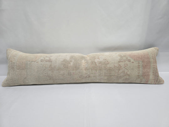 Turkish Lumbar Rug Pillow Cream Pink Cushion Cover Pillow 12" x 48" #9572