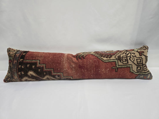 Turkish Lumbar Rug Pillow Brown Red Cushion Cover Pillow 12" x 48" #9560