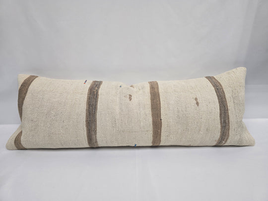 Turkish Lumbar Rug Pillow Brown Beige Cushion Cover Hemp Pillow 14" x 40" #9416