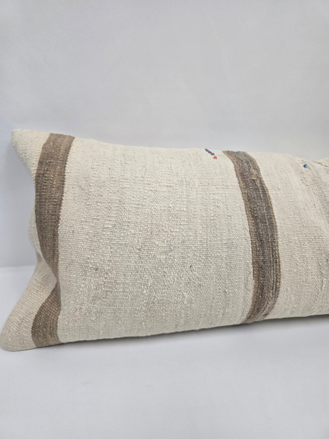 Turkish Lumbar Rug Pillow Brown Beige Cushion Cover Hemp Pillow 14" x 40" #9416