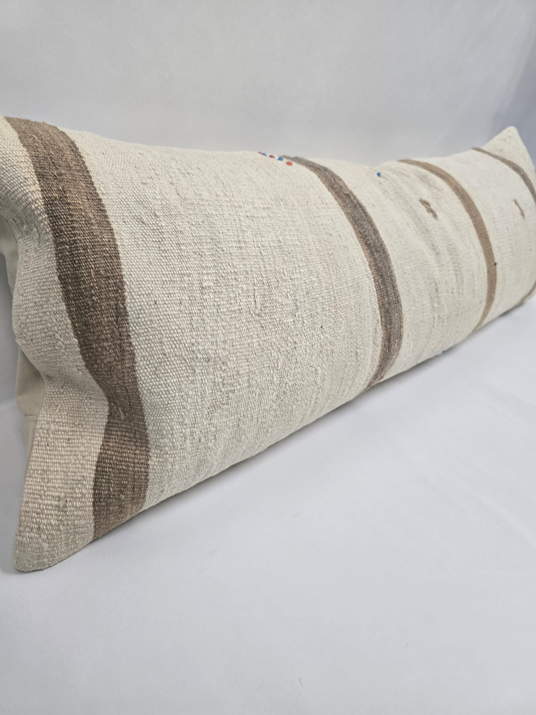 Turkish Lumbar Rug Pillow Brown Beige Cushion Cover Hemp Pillow 14" x 40" #9416