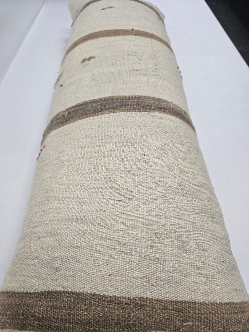 Turkish Lumbar Rug Pillow Brown Beige Cushion Cover Hemp Pillow 14" x 40" #9416