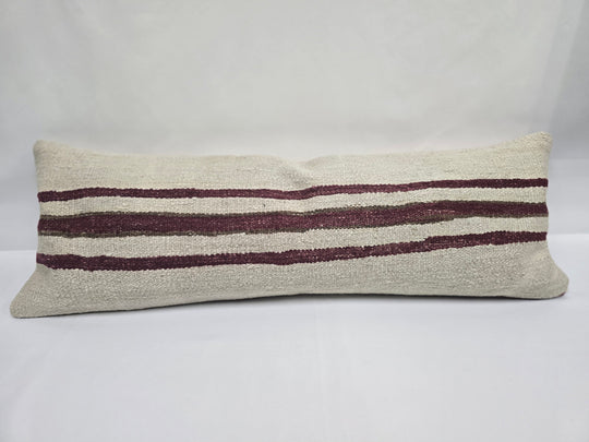 Turkish Lumbar Rug Pillow Beige Brown Cushion Cover Hemp Pillow 14" x 40" #9429