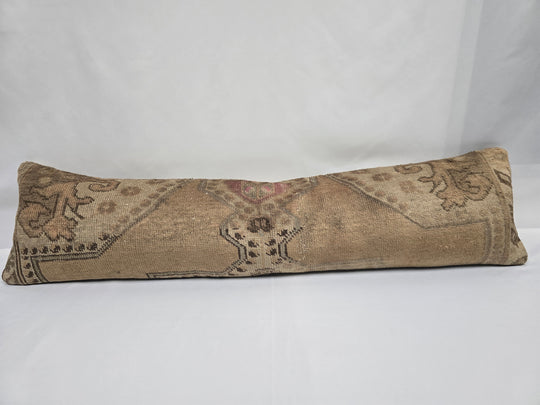 Turkish Lumbar Rug Pillow Beige Brown Cushion Cover Pillow 12" x 48" #9570
