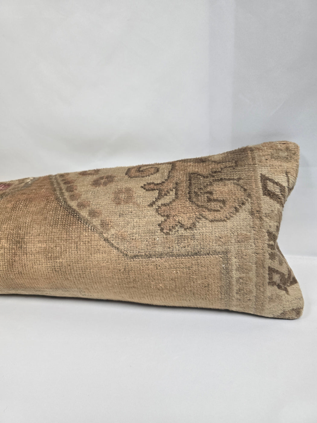 Turkish Lumbar Rug Pillow Beige Brown Cushion Cover Pillow 12" x 48" #9570