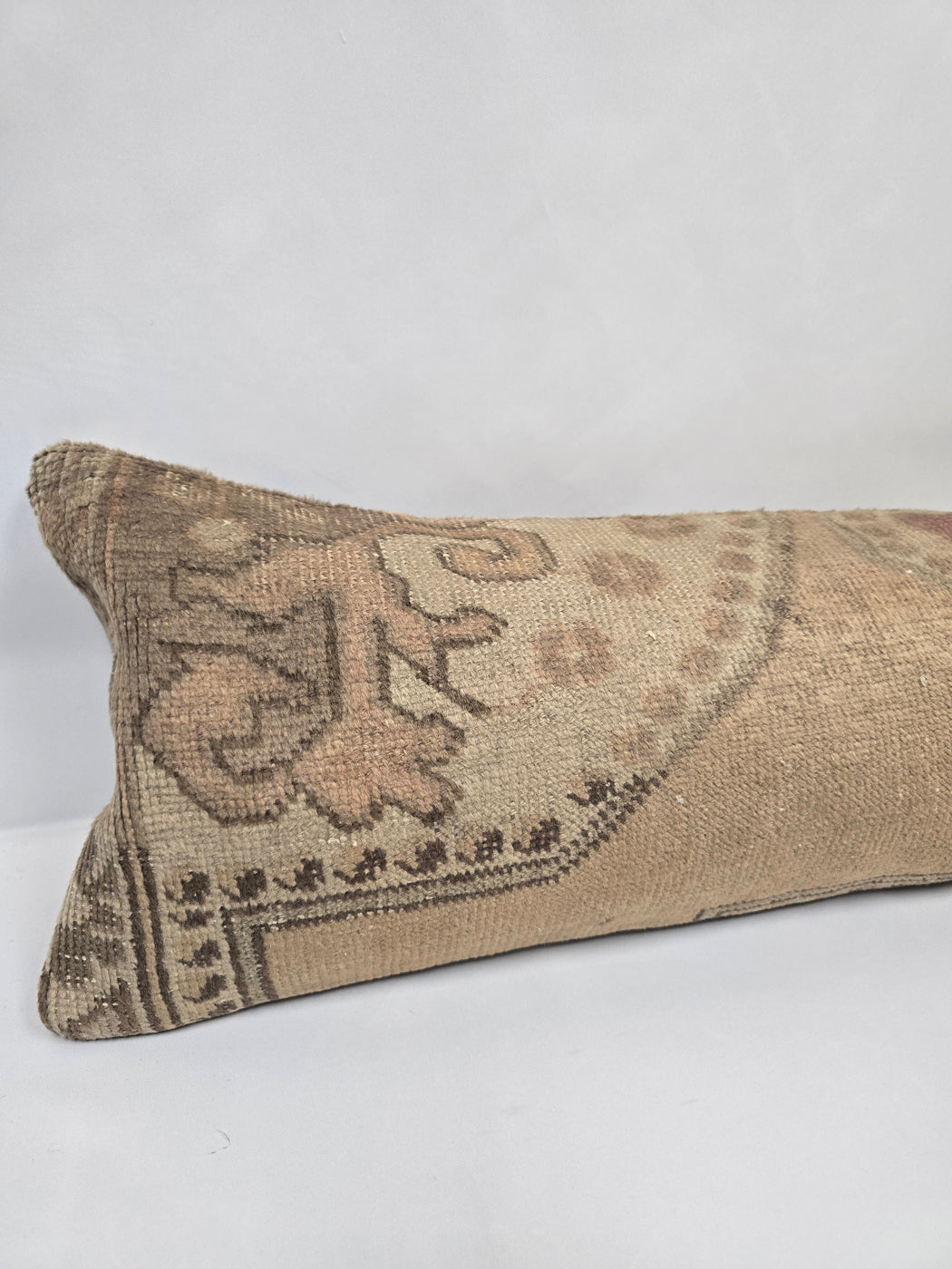 Turkish Lumbar Rug Pillow Beige Brown Cushion Cover Pillow 12" x 48" #9570