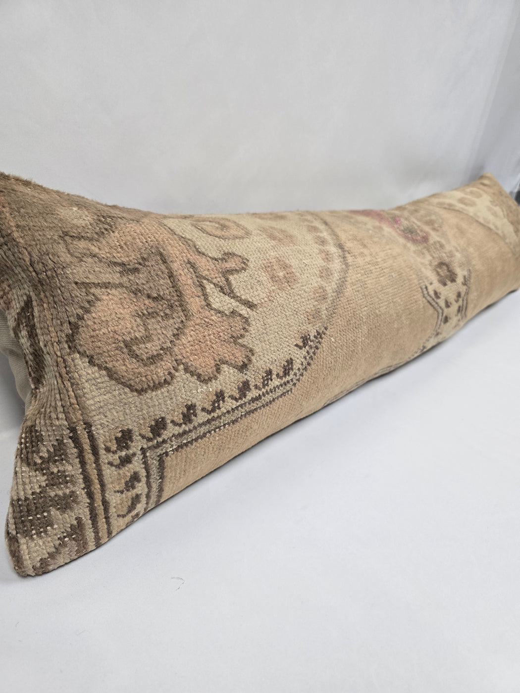 Turkish Lumbar Rug Pillow Beige Brown Cushion Cover Pillow 12" x 48" #9570