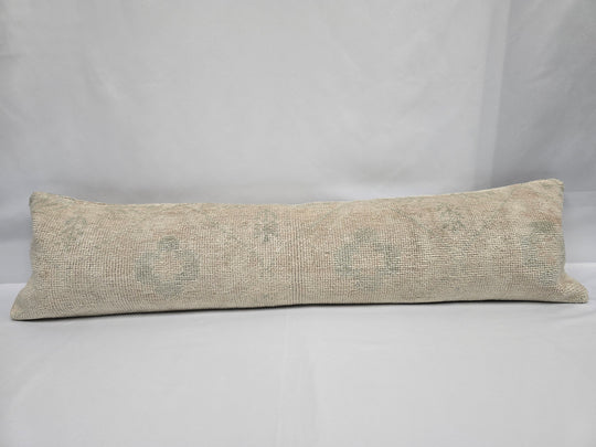 Turkish Lumbar Rug Pillow Beige Green Cushion Cover Pillow 12" x 48" #9567