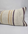Turkish Lumbar Rug Pillow Cream Brown Purple Cushion Cover Hemp Pillow 14" x 40" #9415