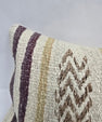 Turkish Lumbar Rug Pillow Cream Brown Purple Cushion Cover Hemp Pillow 14" x 40" #9415