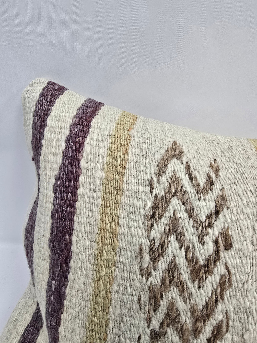 Turkish Lumbar Rug Pillow Cream Brown Purple Cushion Cover Hemp Pillow 14" x 40" #9415