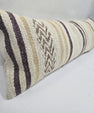 Turkish Lumbar Rug Pillow Cream Brown Purple Cushion Cover Hemp Pillow 14" x 40" #9415
