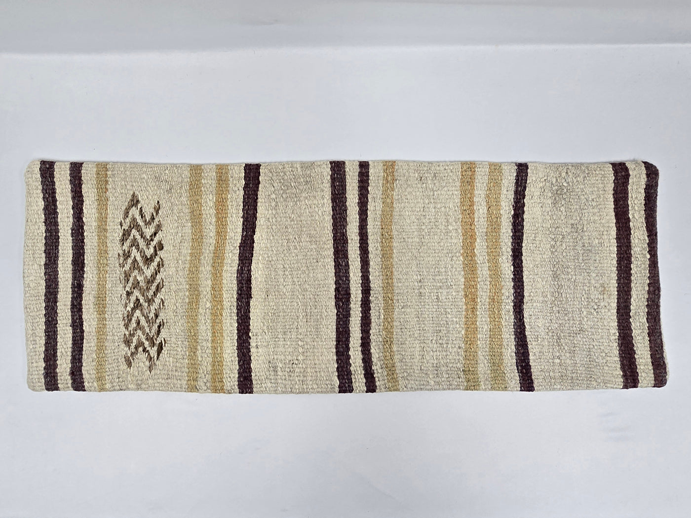 Turkish Lumbar Rug Pillow Cream Brown Purple Cushion Cover Hemp Pillow 14" x 40" #9415