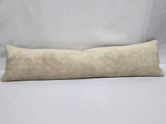 Turkish Lumbar Rug Pillow Beige Green Brown Cushion Cover Pillow 12" x 48" #9566