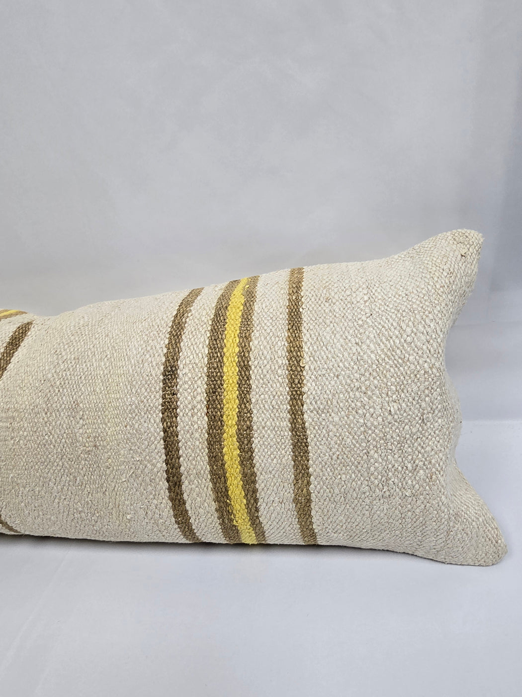 Turkish Lumbar Rug Pillow Beige Brown Yellow Cushion Cover Hemp Pillow 14" x 40" #9414