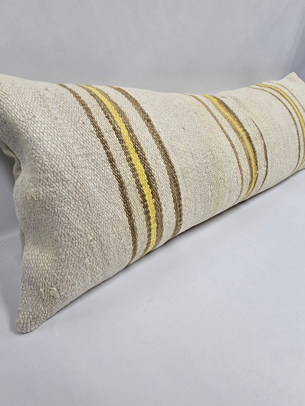 Turkish Lumbar Rug Pillow Beige Brown Yellow Cushion Cover Hemp Pillow 14" x 40" #9414