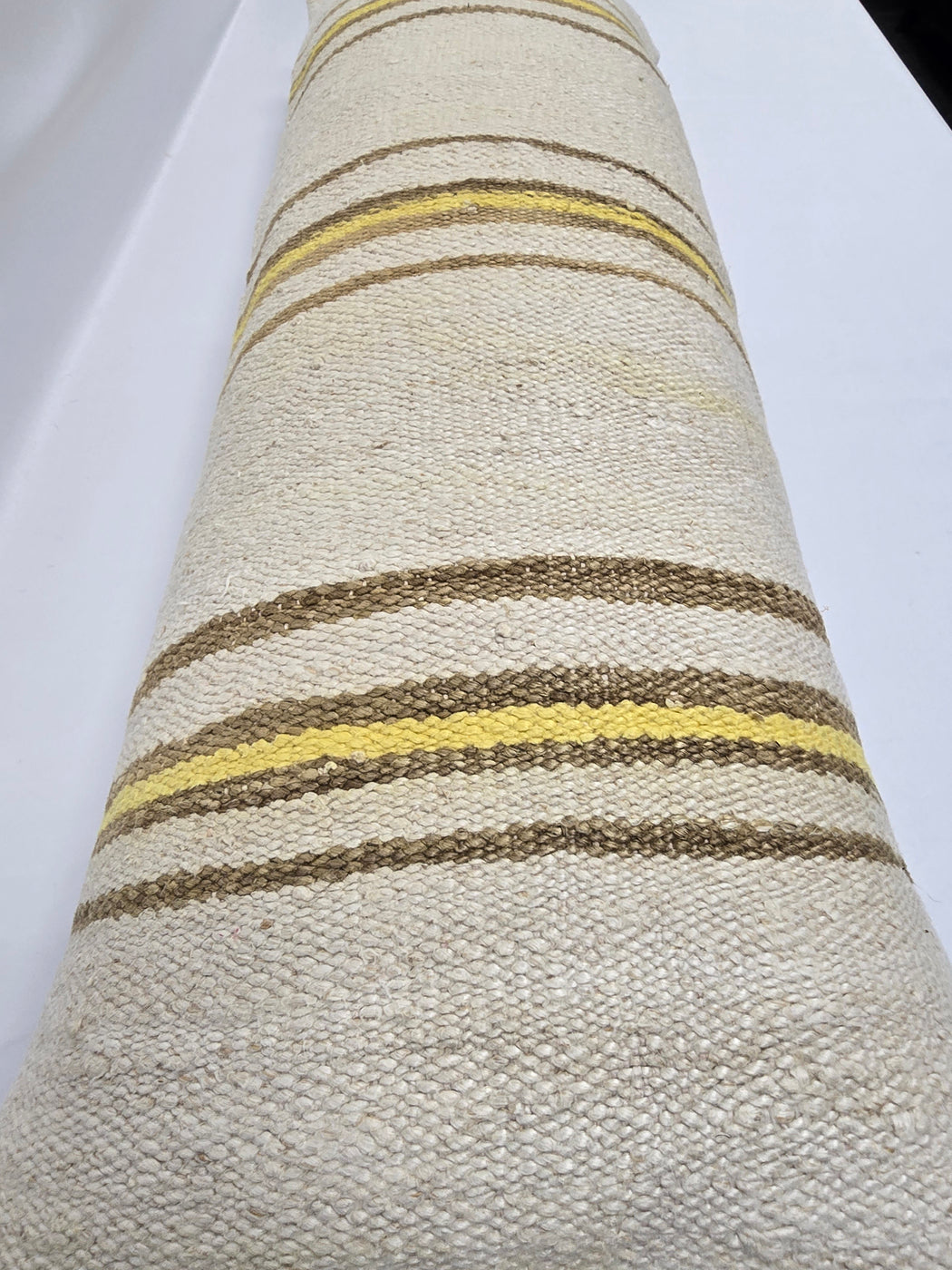 Turkish Lumbar Rug Pillow Beige Brown Yellow Cushion Cover Hemp Pillow 14" x 40" #9414