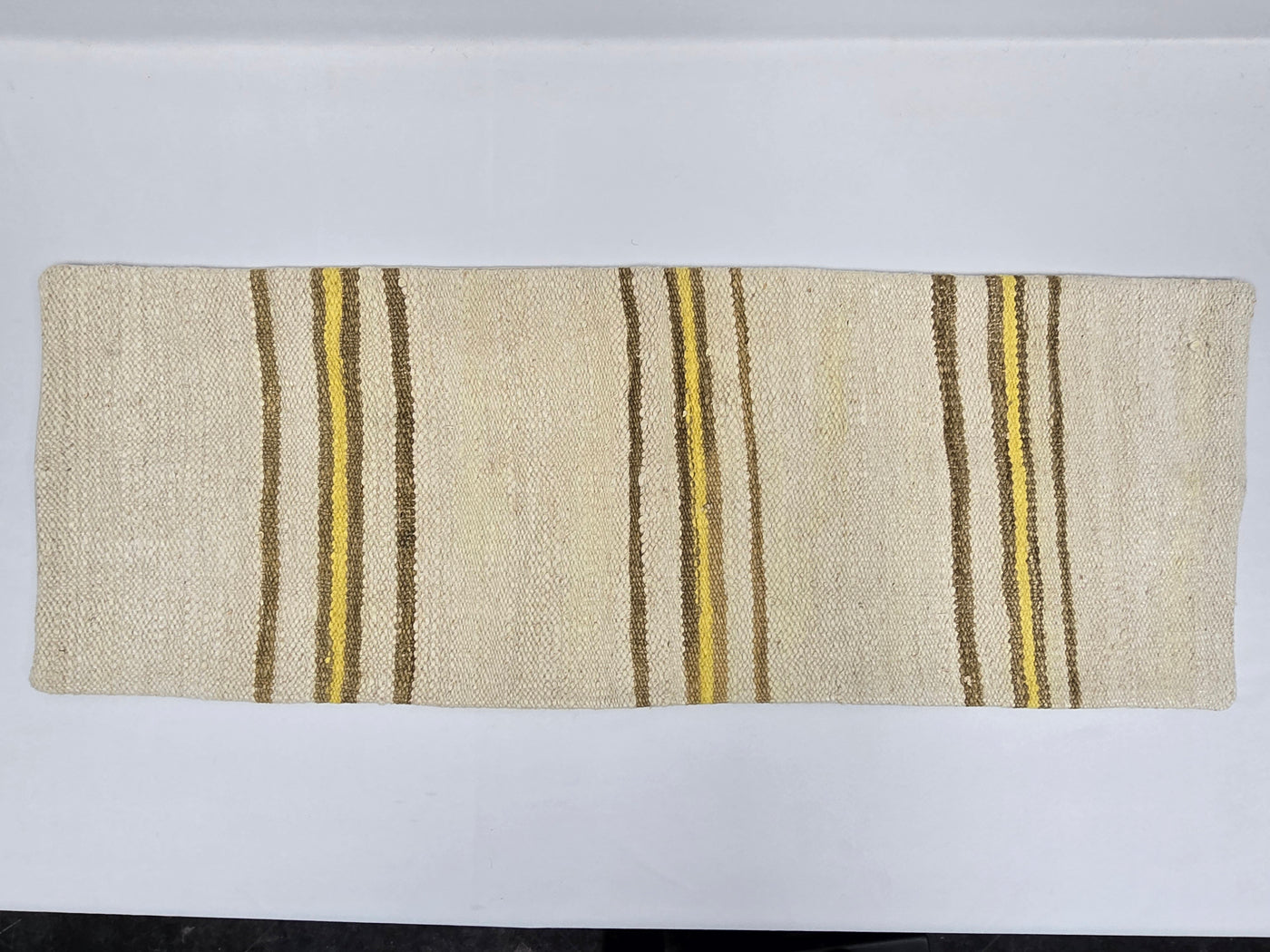 Turkish Lumbar Rug Pillow Beige Brown Yellow Cushion Cover Hemp Pillow 14" x 40" #9414