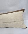 Turkish Lumbar Rug Pillow Cream Brown Cushion Cover Hemp Pillow 14" x 40" #9411