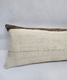 Turkish Lumbar Rug Pillow Cream Brown Cushion Cover Hemp Pillow 14" x 40" #9411
