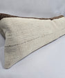 Turkish Lumbar Rug Pillow Cream Brown Cushion Cover Hemp Pillow 14" x 40" #9411