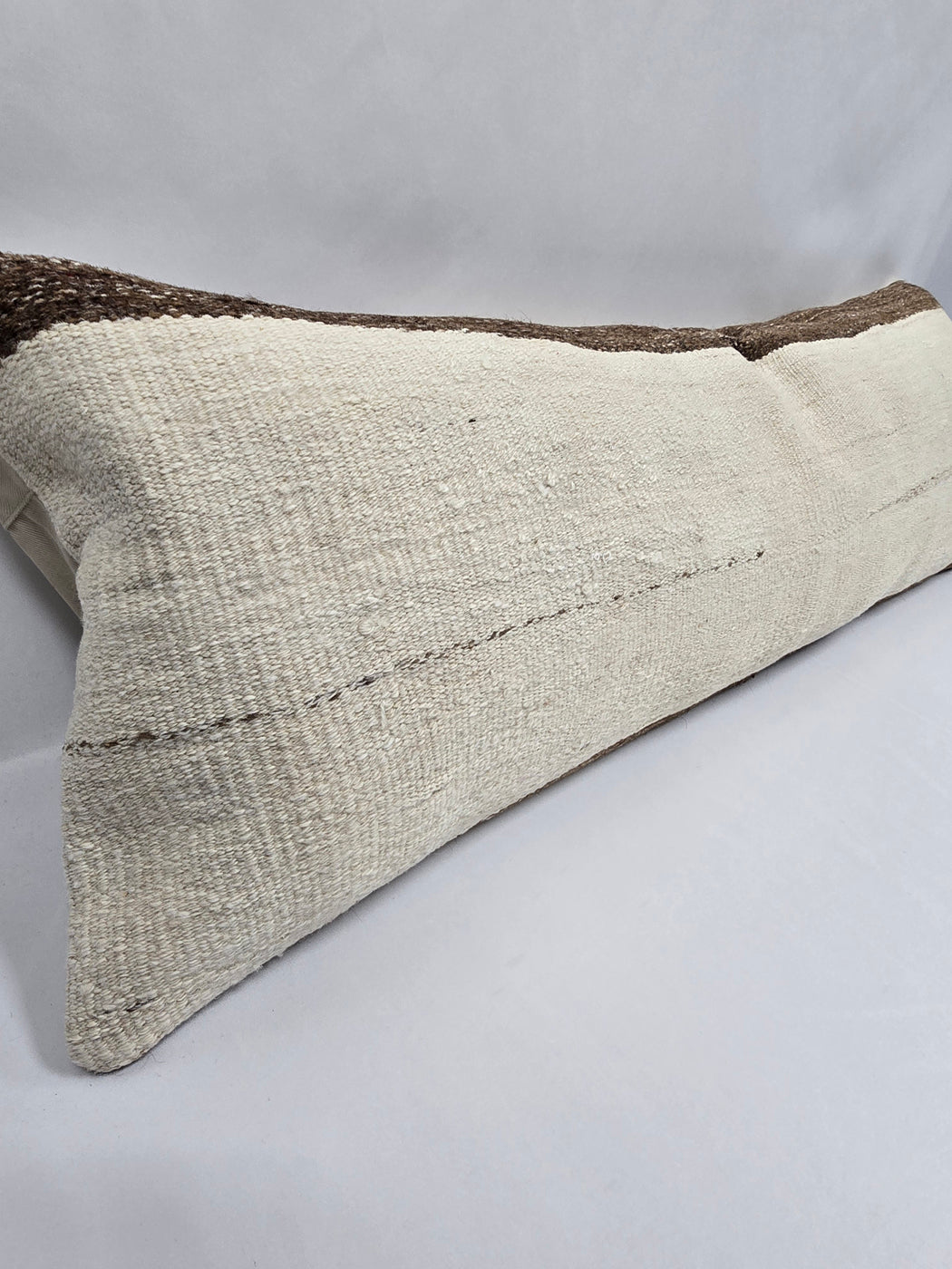 Turkish Lumbar Rug Pillow Cream Brown Cushion Cover Hemp Pillow 14" x 40" #9411