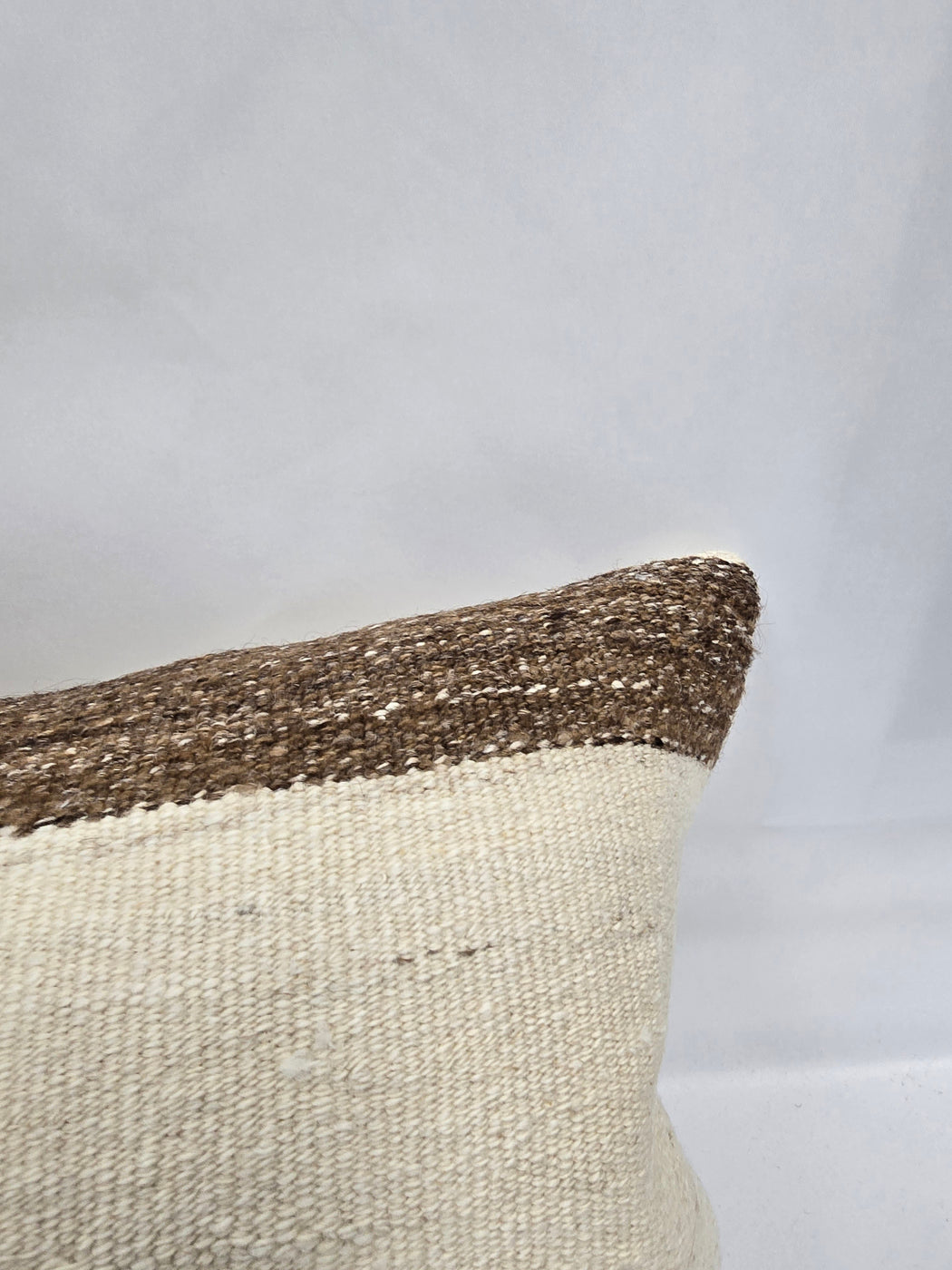 Turkish Lumbar Rug Pillow Cream Brown Cushion Cover Hemp Pillow 14" x 40" #9411