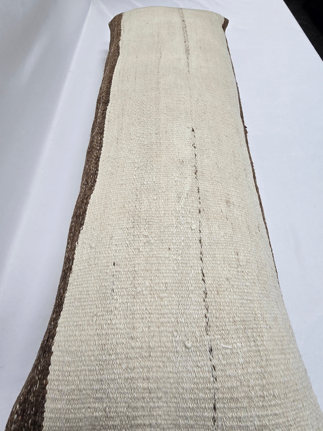Turkish Lumbar Rug Pillow Cream Brown Cushion Cover Hemp Pillow 14" x 40" #9411