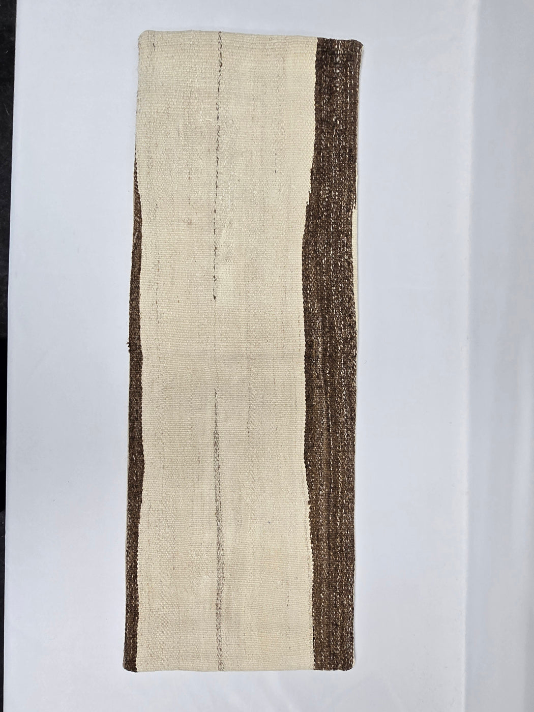 Turkish Lumbar Rug Pillow Cream Brown Cushion Cover Hemp Pillow 14" x 40" #9411